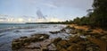 People taking sun bath in the sunset on the beautiful Plage de Cluny on Basse-Terre on Guadeloupe island