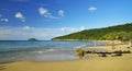 People taking sun bath in the sunset on the beautiful Plage De La Perle on Basse-Terre on Guadeloupe island