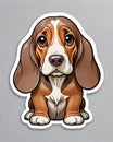 basset hound dog sad face sticker isolated label Royalty Free Stock Photo