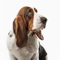 Basset hound dog, sad look, on white background Royalty Free Stock Photo