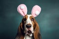 Basset Hound Image Easter Bunny Ears. Generative AI