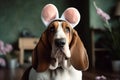 Basset Hound Image Easter Bunny Ears. Generative AI