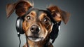 a basset hound listening to music with giant ears. generative ai