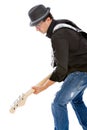 Bassist playing on white background Royalty Free Stock Photo