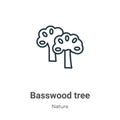 Basswood tree outline vector icon. Thin line black basswood tree icon, flat vector simple element illustration from editable