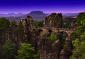 Bastei, Bastei Bridge, Saxon Switzerland, Elbe Sandstone Mountains, Saxony, Germany. Mesa Lilienstein in the