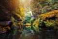 Bastei Rocks in Swiss Saxony, around the ruins of Neurathen Castle. Germany. Outdoor, landscape Royalty Free Stock Photo