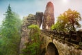 Bastei - View of beautiful rock formation in Saxon Switzerland National Park from the Bastei bridge - Elbe Sandstone Mountains