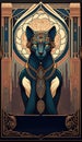 Bastet, goddess of War in Ancient Egypt. AI generative illustration, poster, art nuveau style