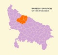 Basti Division Highlighted in Uttar Pradesh State Map of India Royalty Free Stock Photo