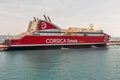 Corsica Lines ferry ship moored in Bastia ferry port, France