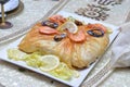 Bastila or `Pastilla` is a taraditional moroccan dish. Chicken Bastila is a pie filled with chicken, eggs,onions, sugar. In some