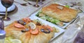 Bastila or `Pastilla` is a taraditional moroccan dish. Chicken Bastila is a pie filled with chicken, eggs,onions, sugar. In some