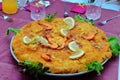 Bastila or `Pastilla` is a traditional moroccan dish. fish Bastila is a pie filled with fish`s , eggs,onions, sugar. In some Royalty Free Stock Photo