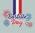 Bastille day celebration card with fireworks and flag Royalty Free Stock Photo