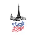 Bastille Day design.Drawn illustration of Eiffel Tower.French National Day background.14th July concept for card,poster. Royalty Free Stock Photo