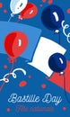 Bastille Day design template with balloons and flag of France. Title in French National celebration Royalty Free Stock Photo