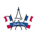 Bastille day eiffel tower with flags line and fill style icon vector design Royalty Free Stock Photo