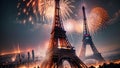 Bastille Day Fireworks at the Eiffel Tower.AI Generated