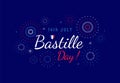 Bastille Day greeting banner design template with fireworks illustration on dark blue background. July 14, National Day of France