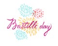 Bastille day greeting lettering design. Greeting card and poster design. Hand drawn watercolor illustration