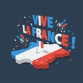 Bastille Day, Independence Day of France, symbols. French flag and map icons set in 3d style.