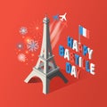 Bastille Day, Independence Day of France, symbols. French flag and map icons set in 3d style. Royalty Free Stock Photo