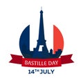 Bastille day. 14 July. Paris. Tourism. Eiffel Tower. France. Modern flat design.