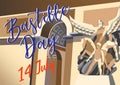 Bastille day poster. Vector hand drawn illustration. Triumphal arch, Paris, France. Royalty Free Stock Photo