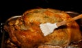 Basting a roasting turkey for Thanksgiving