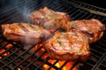 basting veal chops on a barbecue grill