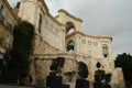 Bastion of Saint Remy in Cagliari. Staircase with triumphal arch made of beige stone in the historic center of the city of