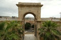 Bastion of Saint Remy in Cagliari. Staircase with triumphal arch made of beige stone in the historic center of the city of