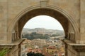 Bastion of Saint Remy in Cagliari. Staircase with triumphal arch made of beige stone in the historic center of the city of