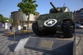 Bastogne Belgium. Original WW2 Sherman tank on a plinth Royalty Free Stock Photo