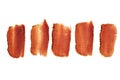 Basturma, dried tenderloin of beef meat, thinly sliced, on a white background