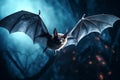 Bat animal in flight on a mystical blue night background Royalty Free Stock Photo