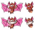 Bat in brown and pink colors, in flight, with and without mask