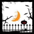 Bat,Crescent moon,twigs, and pumpkin. Spooky Halloween card. background Flat design. Vector illustration Royalty Free Stock Photo