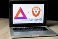 BAT cryptocurrency and Brave browser logo on a laptop screen, Slovenia - December 23th, 2018 Royalty Free Stock Photo