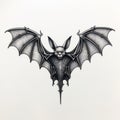 Intricate And Bizarre Inked Bat Illustration With Gothic Grotesque Figures