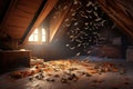 bat droppings scattered on attic floor Royalty Free Stock Photo