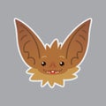 Bat emotional head. Vector illustration of bat-eared brown creature shows Happy emotion. Hope emoji. Royalty Free Stock Photo