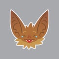 Bat emotional head. Vector illustration of bat-eared brown creature shows fun emotion. Joke emoji. Smiley icon Royalty Free Stock Photo