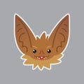 Bat emotional head. Vector illustration of bat-eared brown creature shows tricky emotion. Evil emoji.