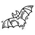 Bat with fangs Halloween linear vector icon in doodle style