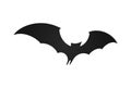 Bat in flight, wide wings, black silhouette of bat on white background, vector illustration. Halloween and vampire Royalty Free Stock Photo