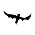 Bat flying black silhouette icon. Cute cartoon baby character with big open wing. Happy Halloween. Forest animal. Flat design. Royalty Free Stock Photo