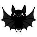 Bat flying. Cute cartoon baby character with big open wing, ears, legs. Happy Halloween. Black silhouette. Forest animal. Flat des Royalty Free Stock Photo