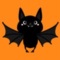 Bat flying. Cute cartoon baby character with big open wing, ears, legs. Happy Halloween. Black silhouette. Forest animal. Flat des Royalty Free Stock Photo